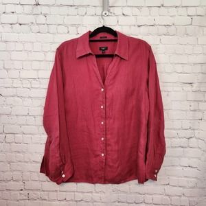 Talbots Women's Deep Berry 100% Pure Irish Linen Button down Blouse 16W
